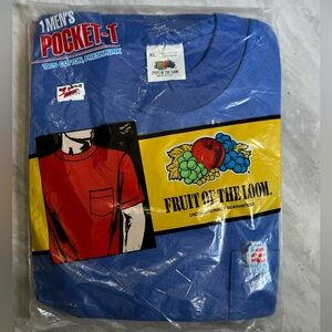 Fruit of the Loom pocket t-shirt Tee XL blue made in USA Vintage 1991